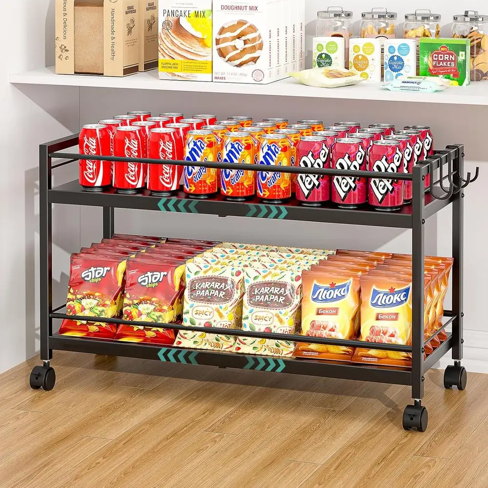 

2-Tier Expandable Rolling Pantry Cart with Wheels, Adjustable loor Organizer or Kitchen Pantry, Can Organizer or Pantry, Storage