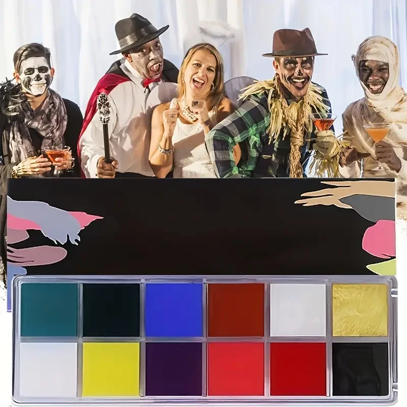 SFX 메이크업 키트 페이스 바디 페인트 스테이지 특수 효과 할로윈 상처 흉터 왁스 메이크업 가짜 딱지 혈액 뒤집개 페인트, 12 색 42g