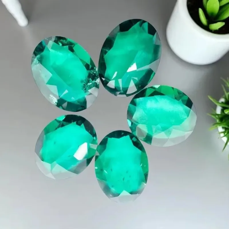 

Lab Grown Zambian Emerald- Hydrothermal, Hand-Cut, Oval Cut , with Cracks Inclusions,With AGL Certificate For Jewelry
