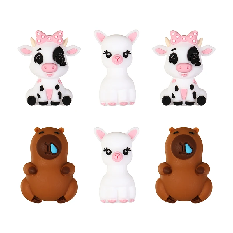 5pcs cartoon cow capybara 3D Focal Beads for DIY bracelet necklace anklet phone keychain bookmark pen Accessories