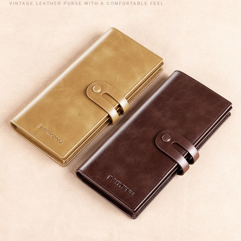 Busin Men's Wallet Soft Leather Large Capacity Multi-Function Clutch Card Holder Anti-Theft Swipe Card Vintage