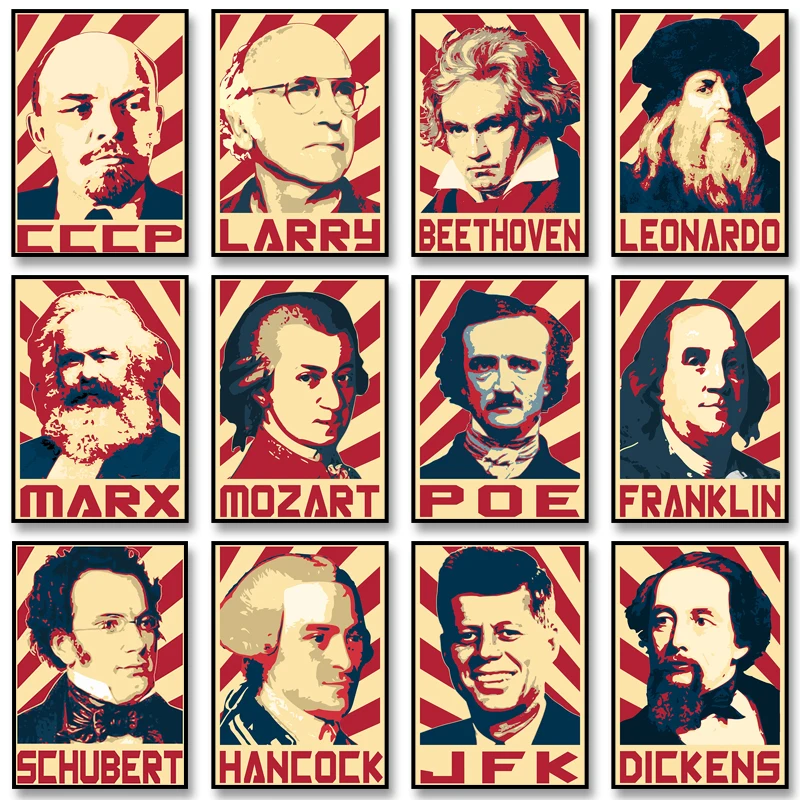 Vintage World-renowned Figures Portrait Posters Lenin Beethoven Prints Canvas Painting Wall Art Picture for Home Decoration