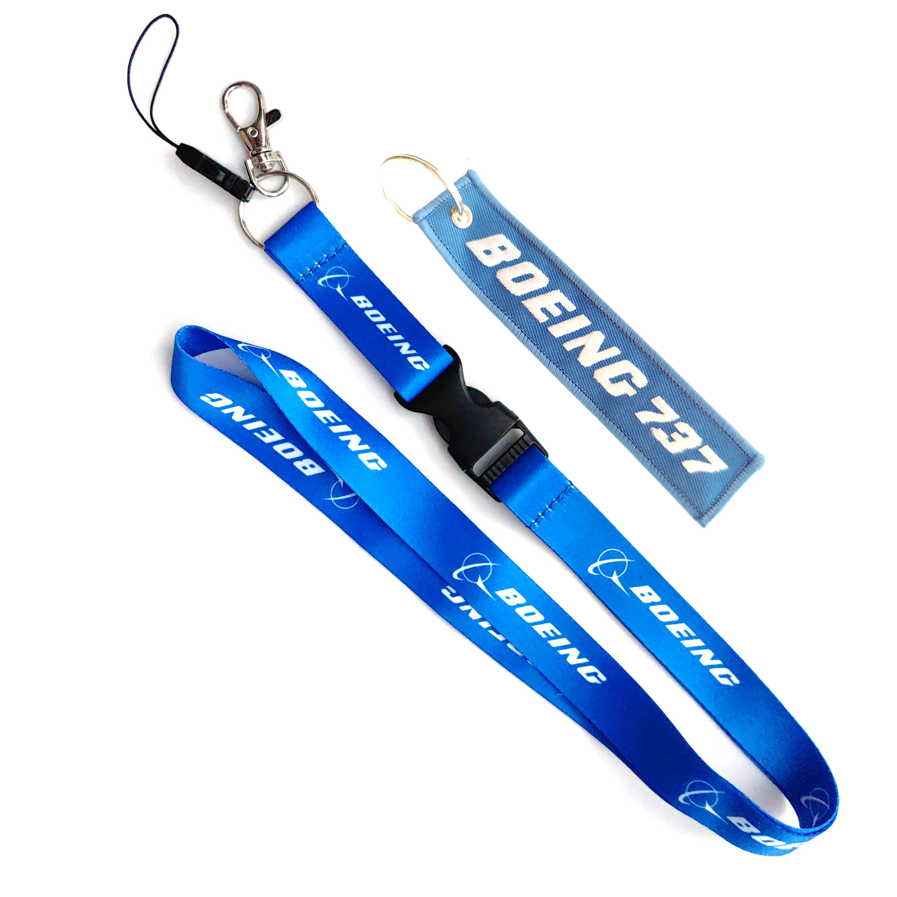 2 PC Boeing 737 747 767 777 Double Sided Embroidered Keychain Blue lanyardaircraft Crew Gift For ID Card And Work Badge Lanyard