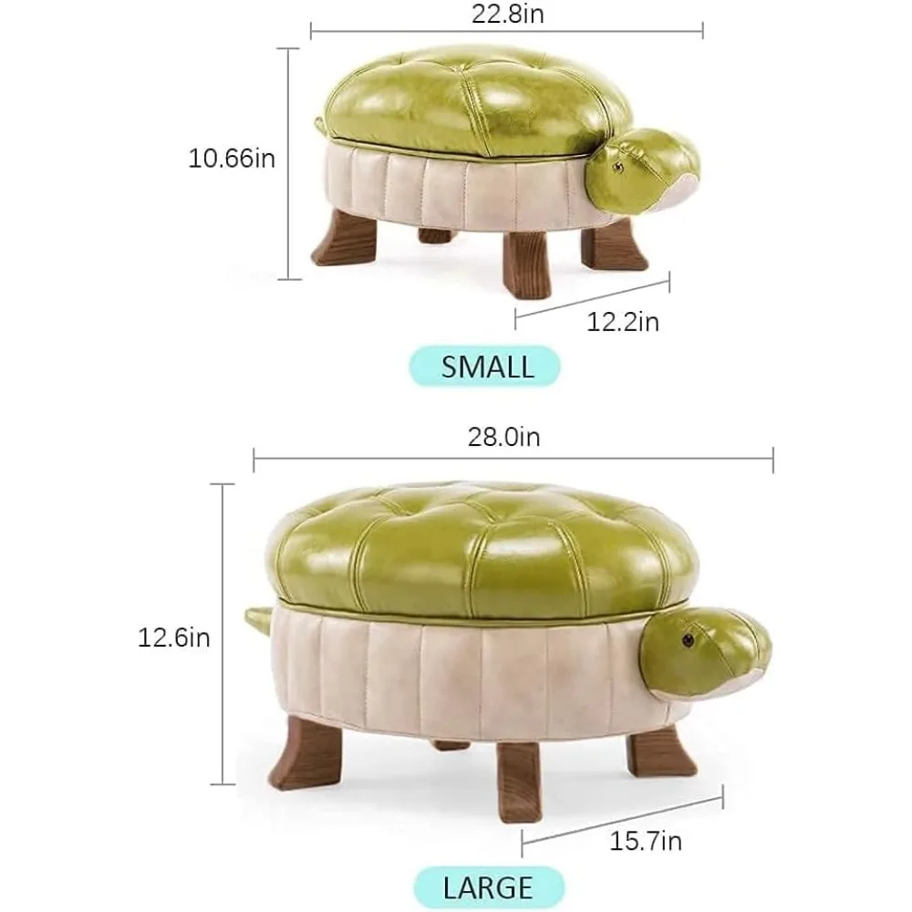 Turtle Upholstered Ottoman PU Leather Wood Foot Stool Rest for Living Room Bedroom Sofa Bench Seat Chair, Grass (Grass Green)