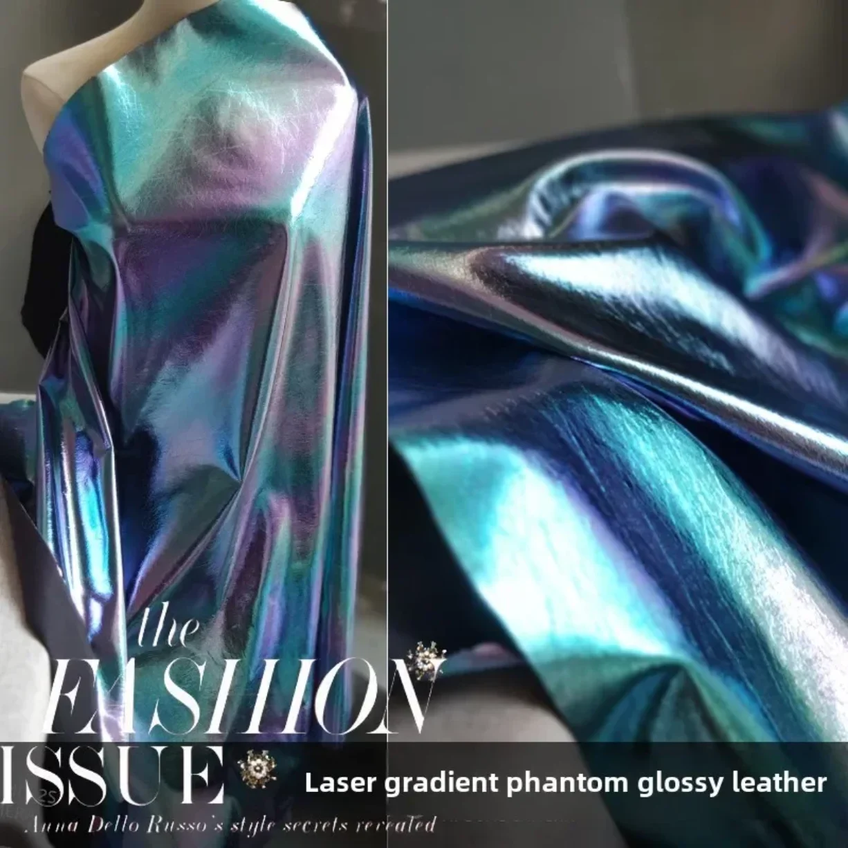 

Colorful Blue Artificial Leather Fabric Clothing Graduation Design Coat Bright Material for Diy Sewing Cloth Wholesale