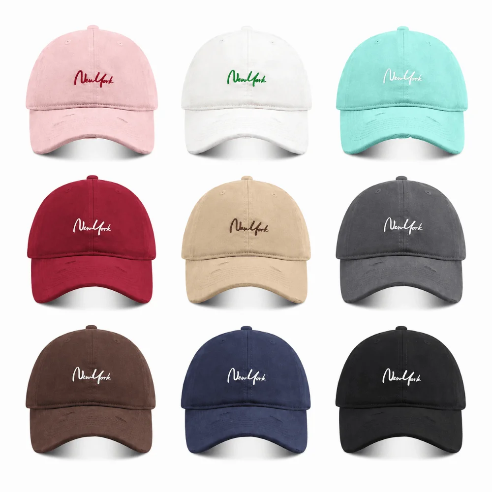 Adjustable New York Baseball Cap Cursive Embroidery Cotton Dad Hat Deep Crown Large Head Friendly Wide Brim Cap Outdoor Wear