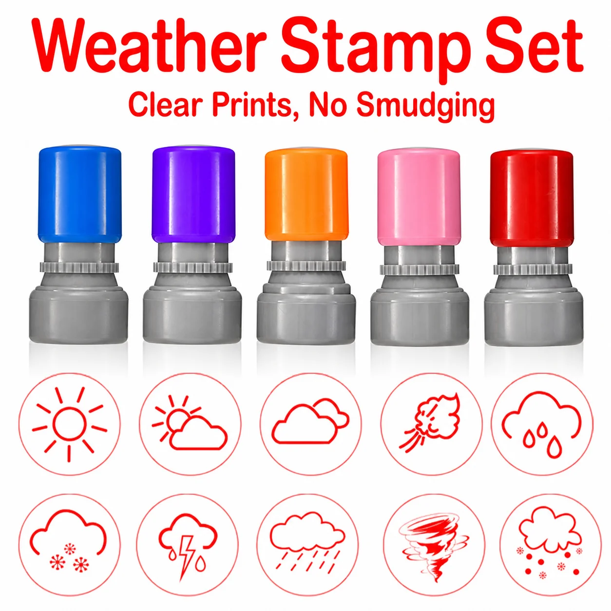 Round Photosensitive Weather Pattern Stamp 2cm Diameter Clear Impression for Student DIY Scrapbooking Learning and Weather Log