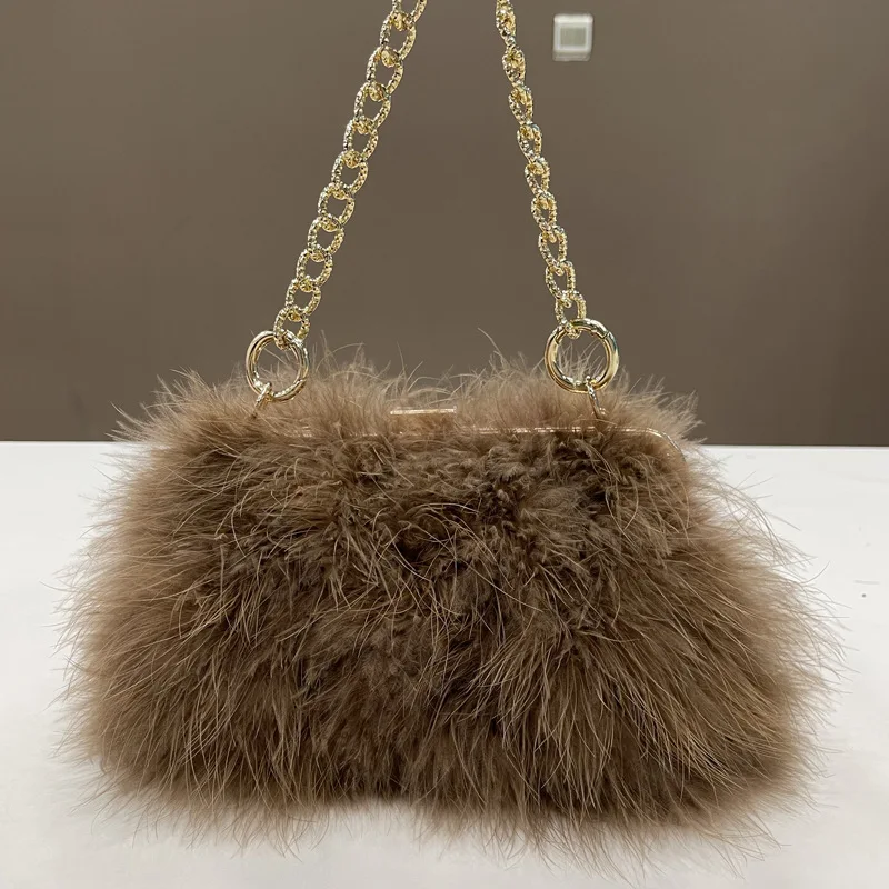 

Luxury Ostrich Fur Bride Party Evening Clutch Bag Women Wedding Purses and Handbags Small Shoulder Bag With Feather Bags