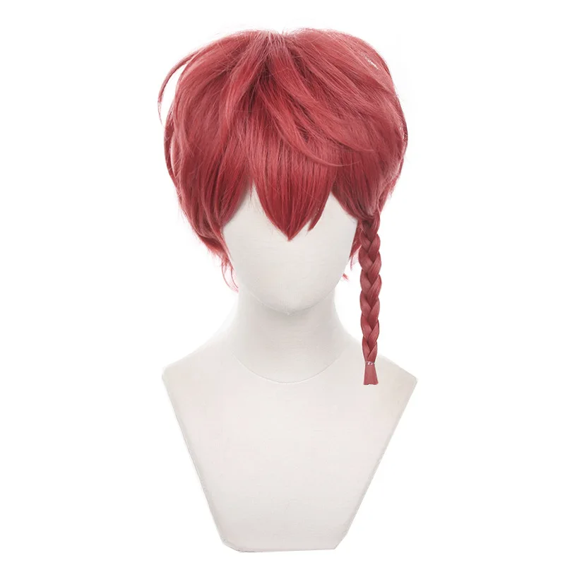 Anime Ranze Kurona Cosplay Wig Scalp/Fluffy 38cm Short Kurona Ranze Wigs With Red Braid Heat Resistant Hair Party Wig