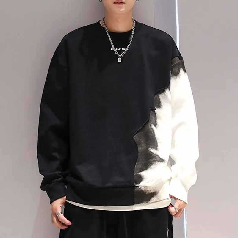 New Autumn/Winter American Fashion Brand Gradient Round Neck with Plush Plush and Handsome Versatile Men\'s Long Sleeve Sweater