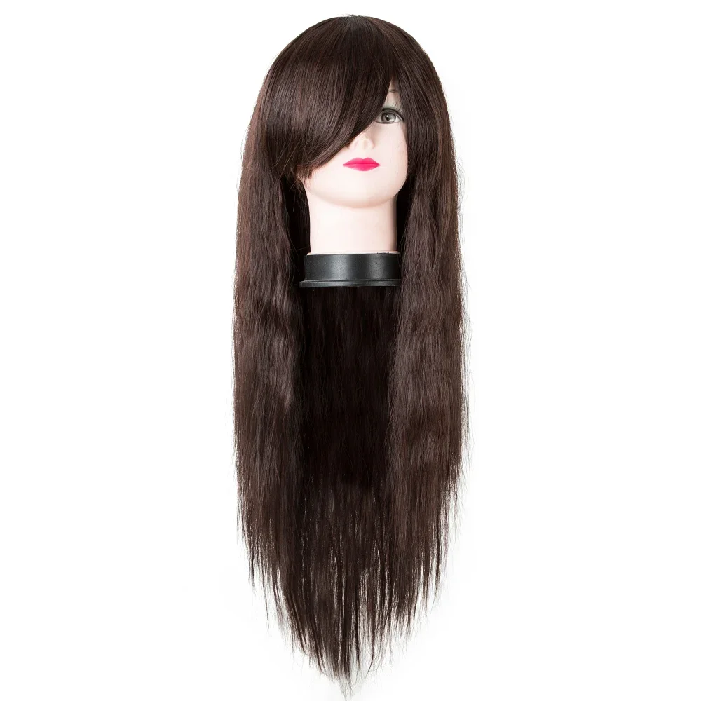 

Synthetic Heat Resistant Fiber Long Kinky Straight Fluffy Inclined Bangs Dark Brown Hair Costume Cos-play Wigs