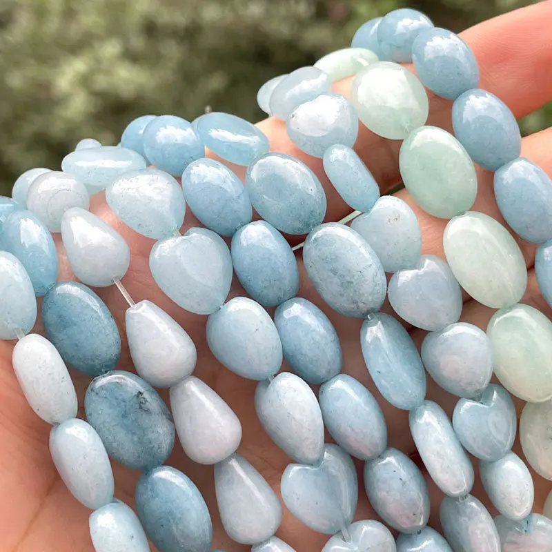 Oval Heart Olivary Teardrop Aquamarines Jades Stone Spacer Beads for DIY Accessories Charm Bracelet Necklace Jewelry Making 15\