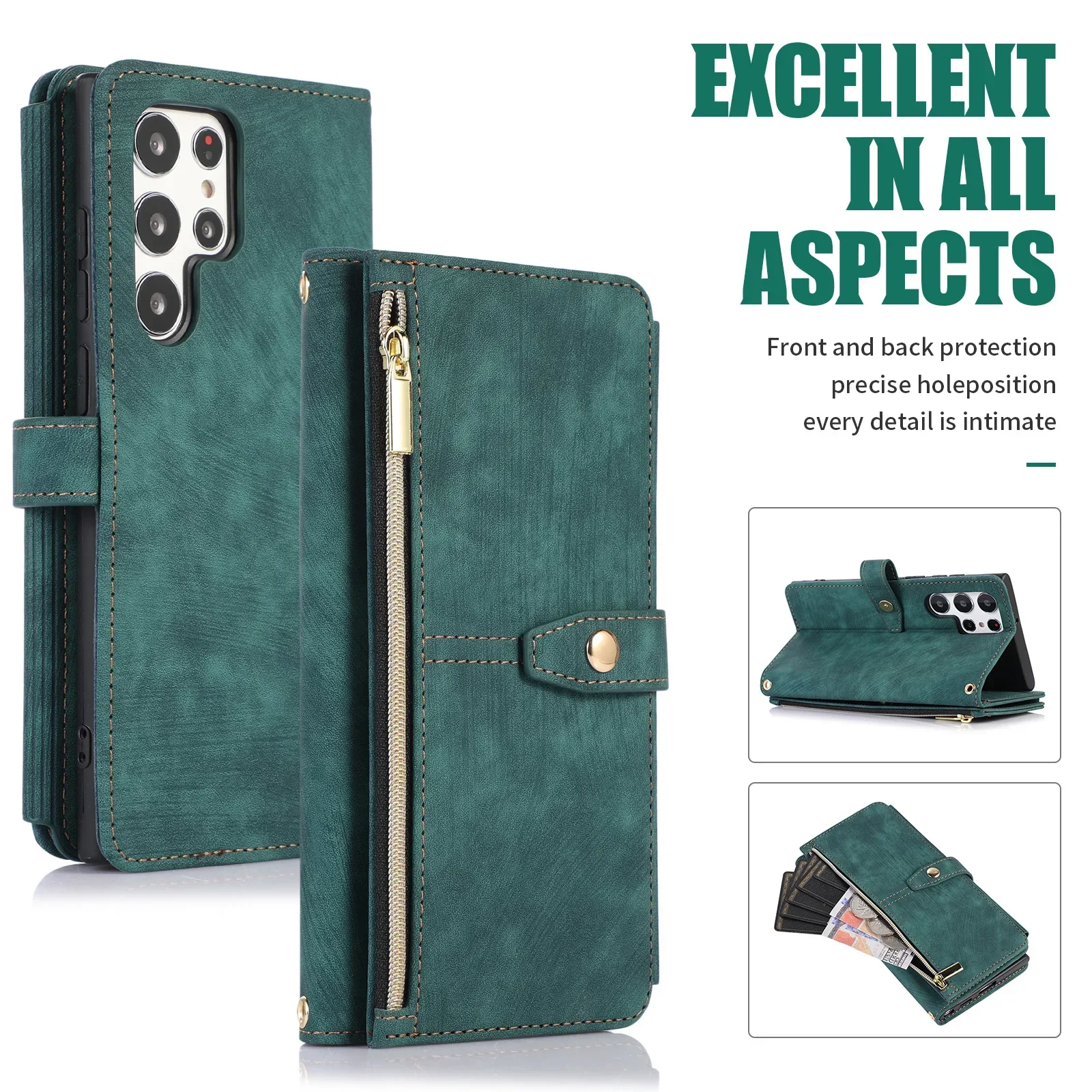 Handyhülle für Samsung Galaxy S23 S24 FE S25 S26 Ultra Edge Plus A16 A06 A26 A36 A56 A27 A37 A57 Cover Reißverschluss-Brieftasche Crossbody – Detail 39