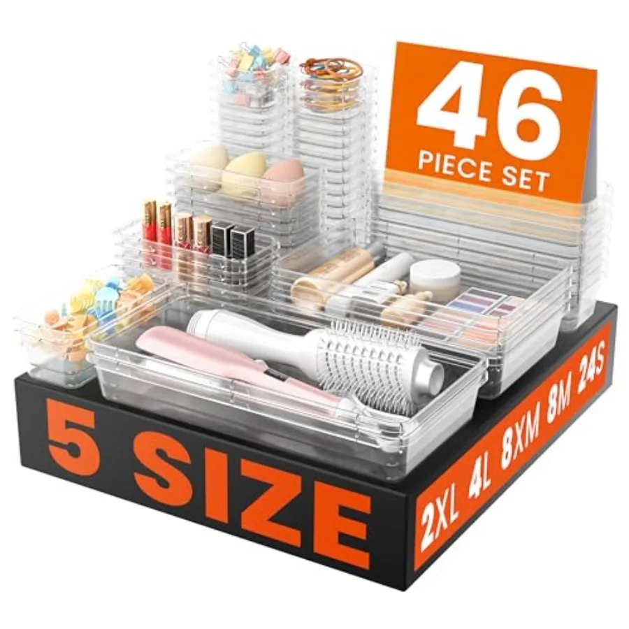 

46PCS and 5Sizes Drawer Organizer Hold 277 Items Makeup Organizer Bathroom Organizers and Storage Organization and Storage Orga
