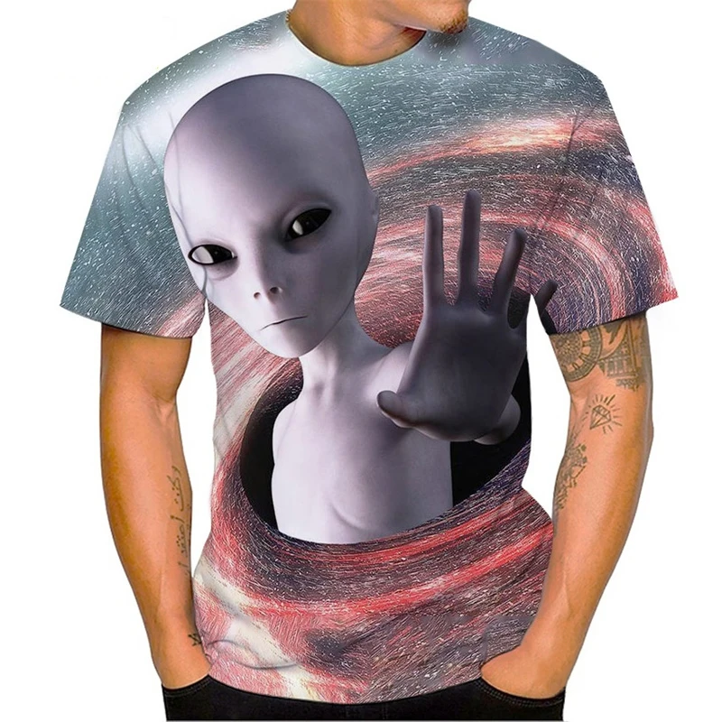 Summer Funny Alien Tie Dye 3D Print T-Shirts Men Women Fashion Streetwear Oversized Short Sleeve T Shirt Kids Tees Tops Clothing