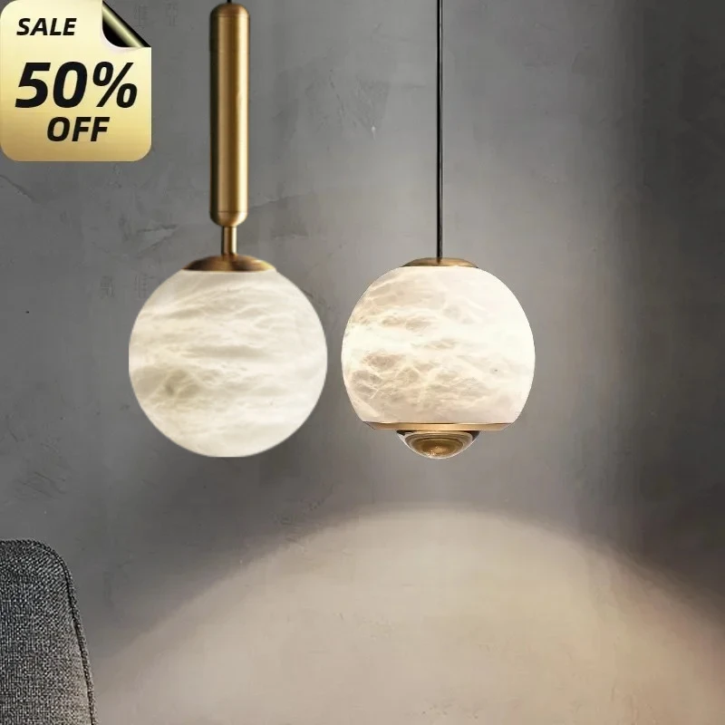 

Natural Marble Master Bedroom Bedside Pendant Light Nordic Light Luxury Restaurant Bar Designer Entrance Foyer Hanging Light