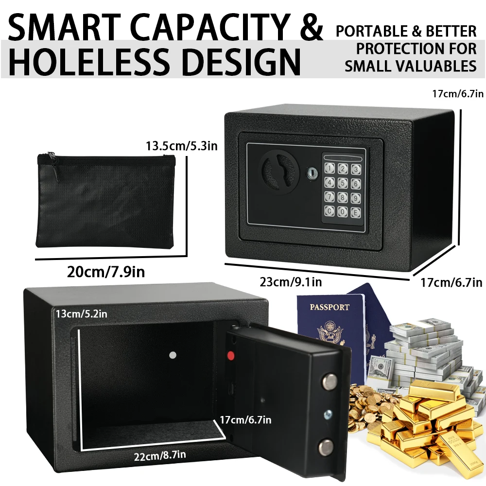 Ireproof Safes with Fireproof Money Bag Sensor Light Digital Keypad Home Safe Adjustable Shelf Security Safe - Image 3
