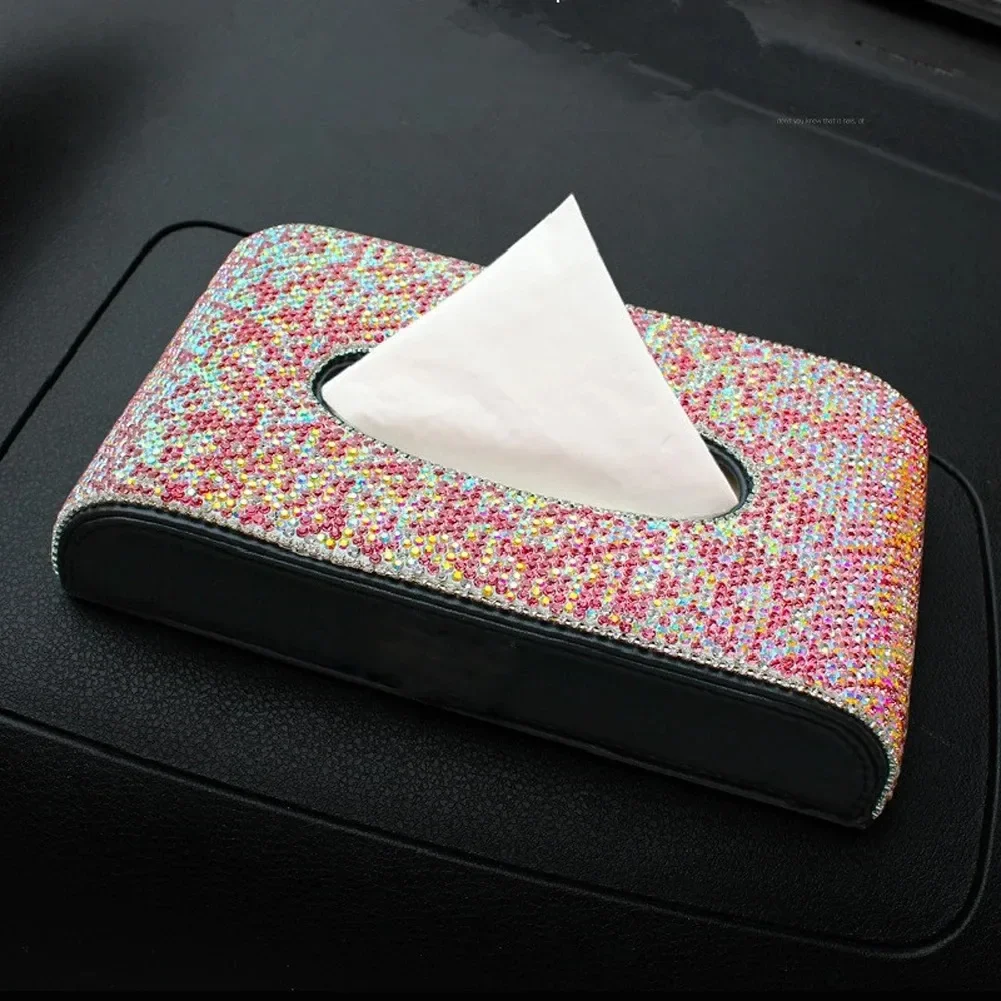 

Высококлассный чехол для полотенец для женщин и девочек, бумажный чехол для домашнего офиса, отличный подарок, блестящие розовые кристаллы, автомобильная коробка для салфеток