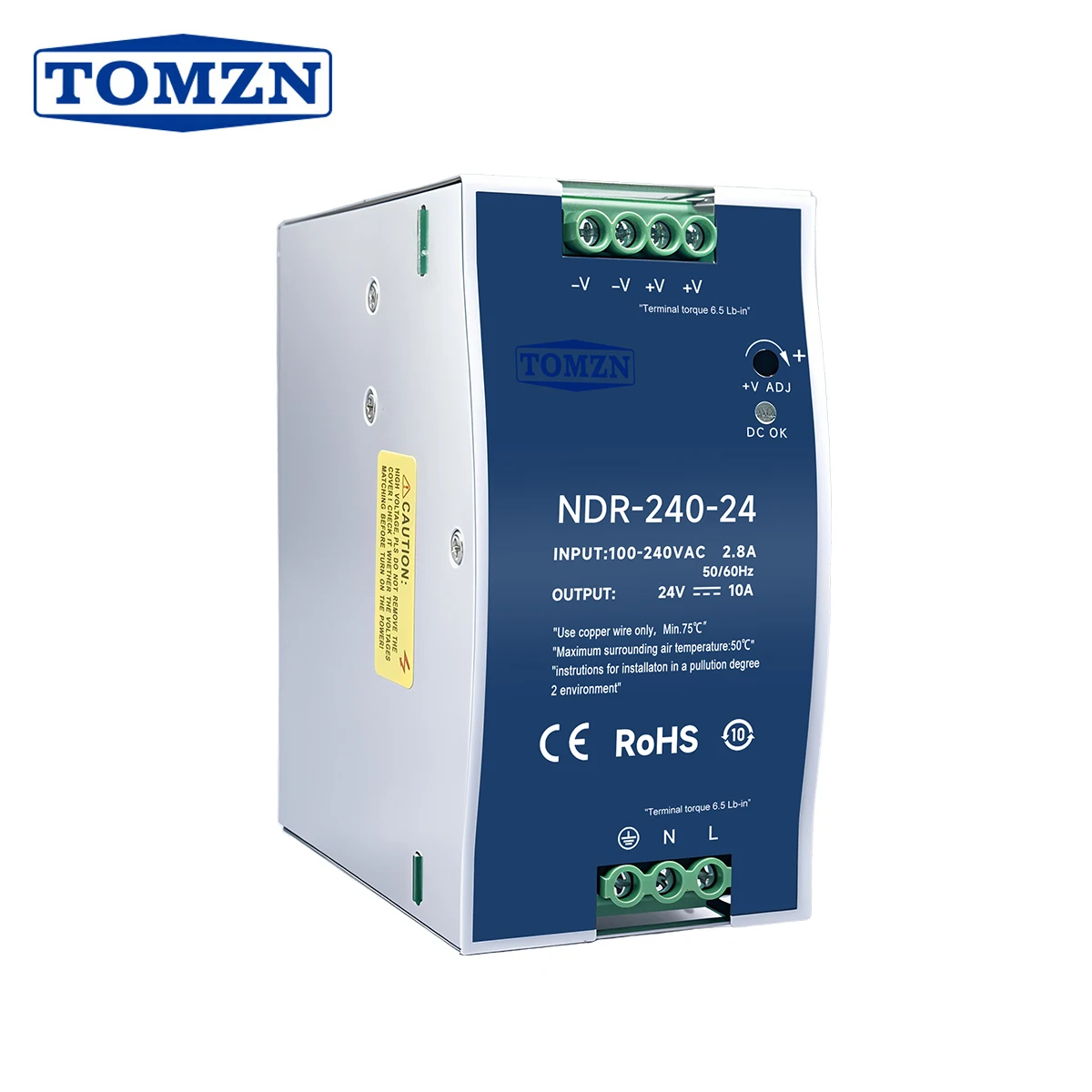 TOMZN NDR-240-24 NDR-240-12 240W DIN-Schienen-Netzteil Industrielles AC zu DC Schaltnetzteil 12V 24V DC Einstellbares SMPS