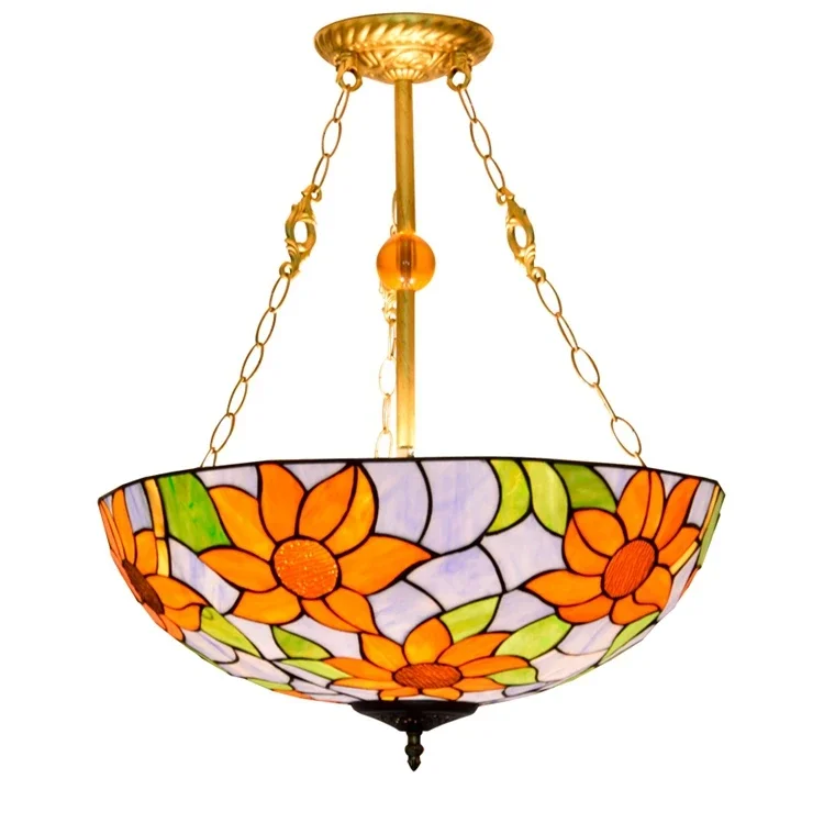 20 Inch Sunflower Tiffany Stained Glass Restaurant Nightclub Hanging Lamp Lighting Led Decorative Chandelier Upward Pendent Lamp