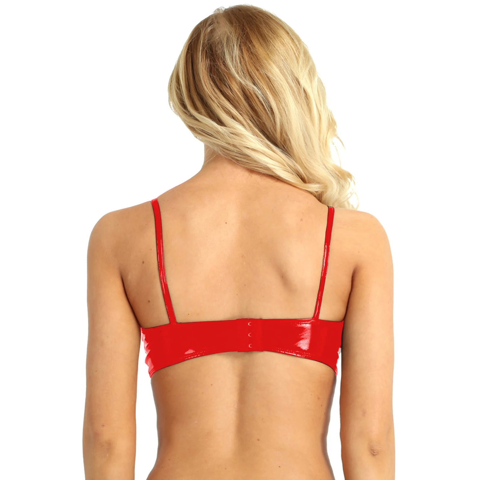 Soutien-gorge Wetlook en similicuir pour femmes, lingerie, sans fil, sans coussretours, haut pour la performance Raves, vêtements de danse du ventre