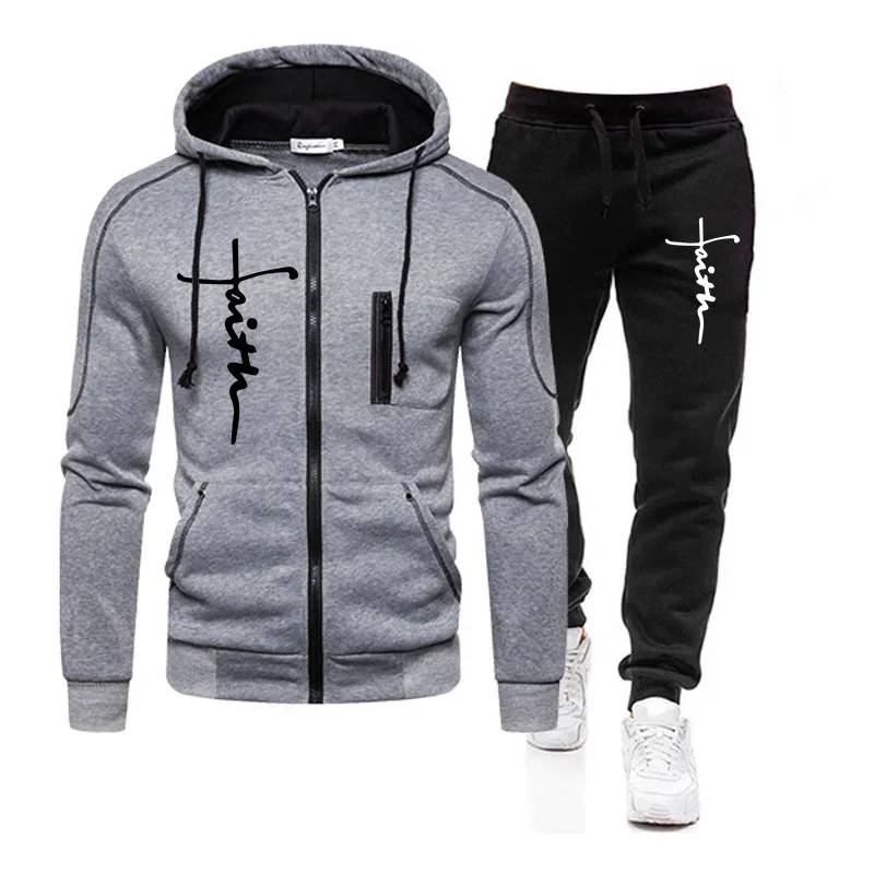 

Outdoors Daily Men's Clothing Casual High Quality Autumn Winter Hoodie Jogging Sports Single Piece Zipper Jacket and Sport Pants