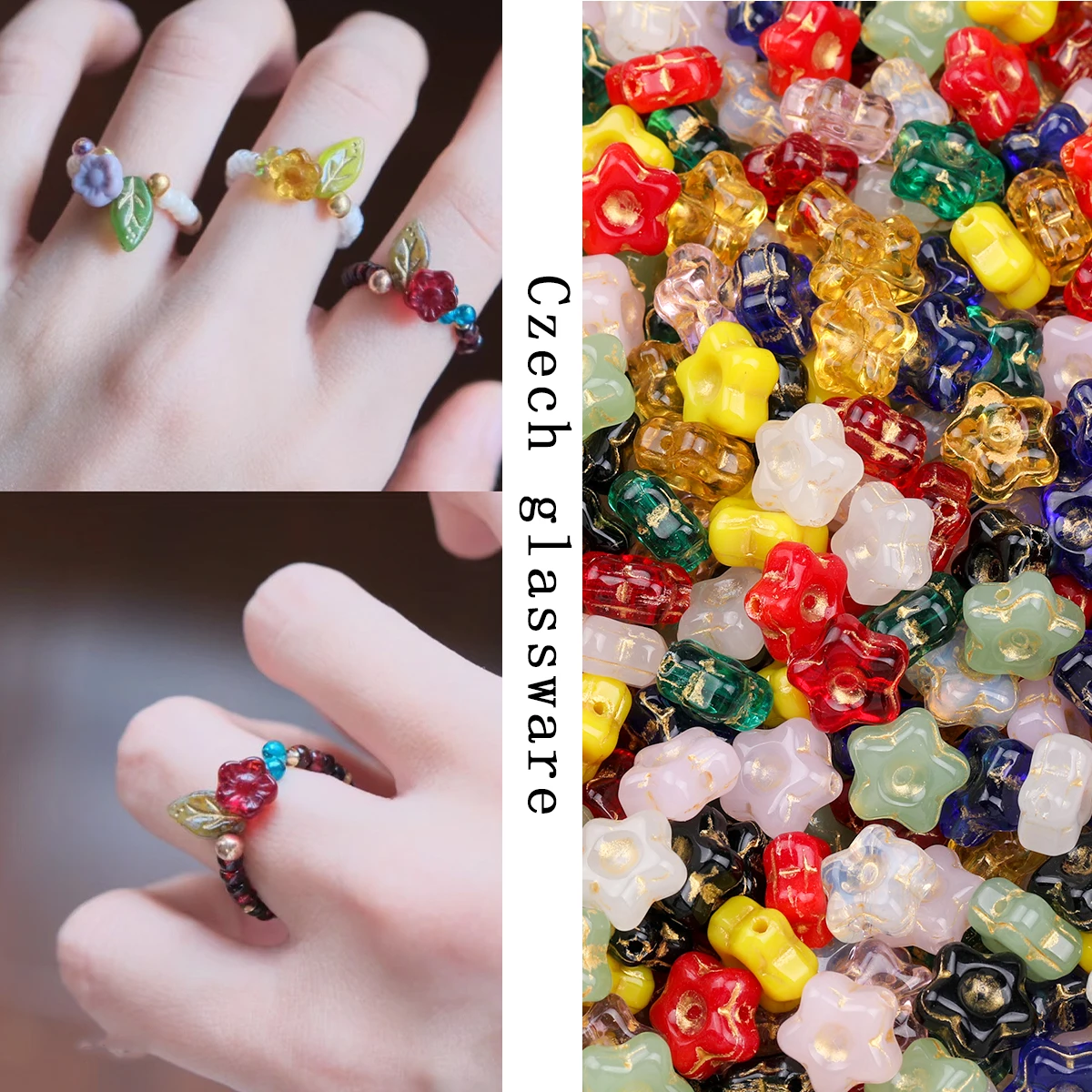 10pcs/20pcs Multicolor Czech Glass Beads Frangipani Shape Glass Beads with 1.2mm Drilled Holes Beads for Pen Making Loose Spacer