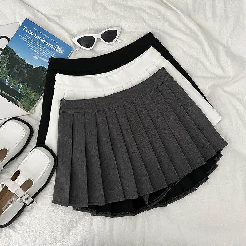 Women's Dark Grey Pleated Skirt Korean Style Preppy Style Y2K Gyaru A-line Shorts Skirt Vintage Mini Skirt for Women Summer 2026