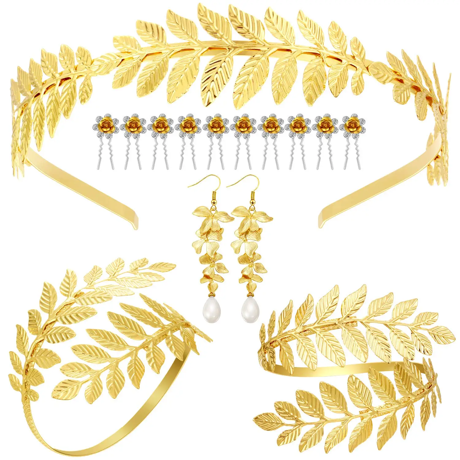 15 pieces of Greece goddess costume accessories ladies gown gold leaf bride crown headband