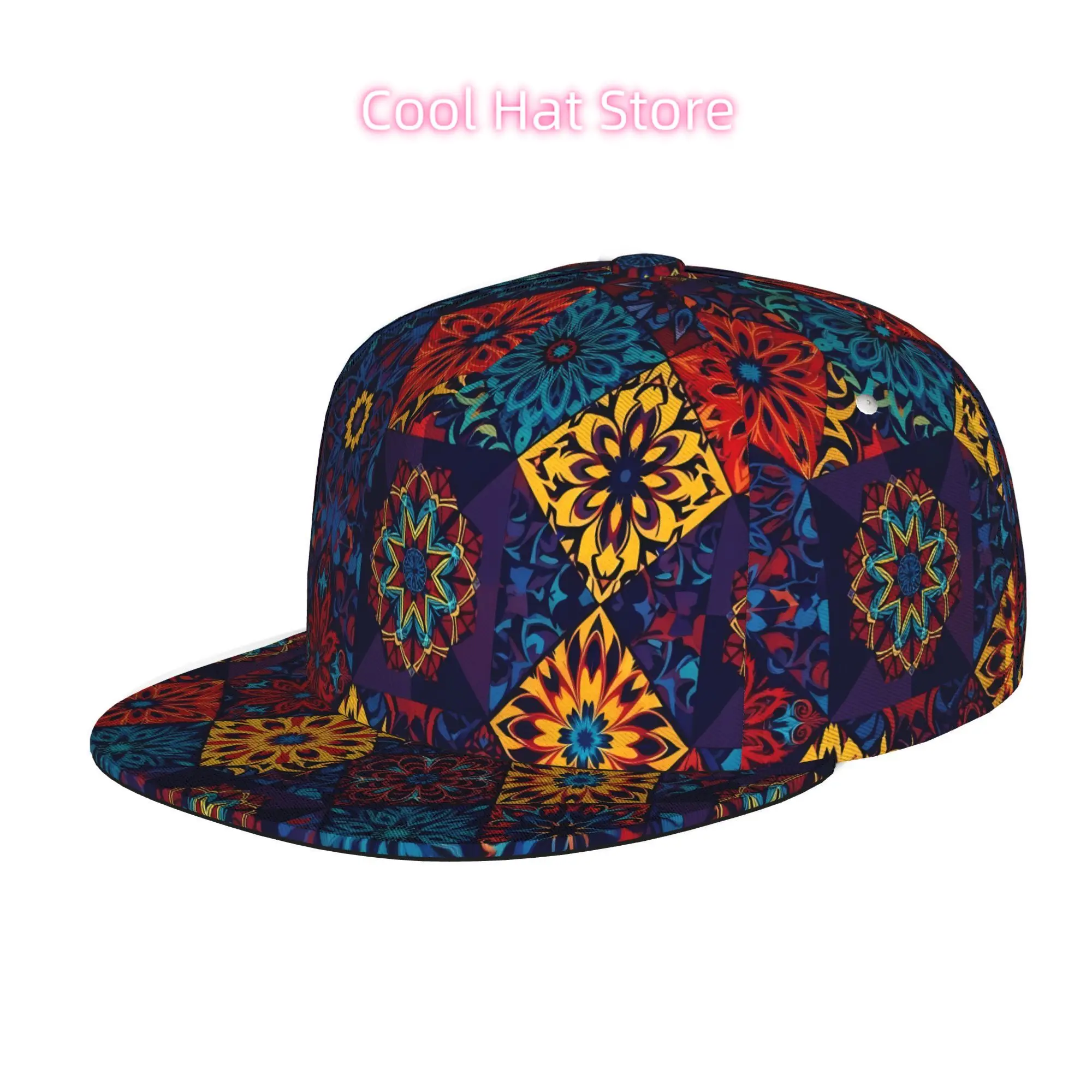 Vibrant Tiled Design, Unisex Flat Brim Baseball Cap for Men And Women, Snapback Trucker Hat for Hip Hop Streetwear, Ideal for Sk
