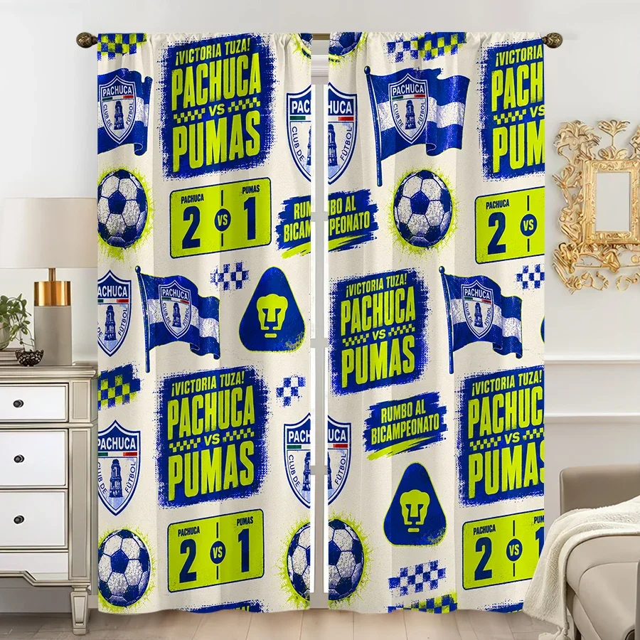 Blue Yellow Soccer Football Curtain Drapes Sports Fan Decor Window Treatment Game Room Curtains Man Cave Team Spirit Backdrop