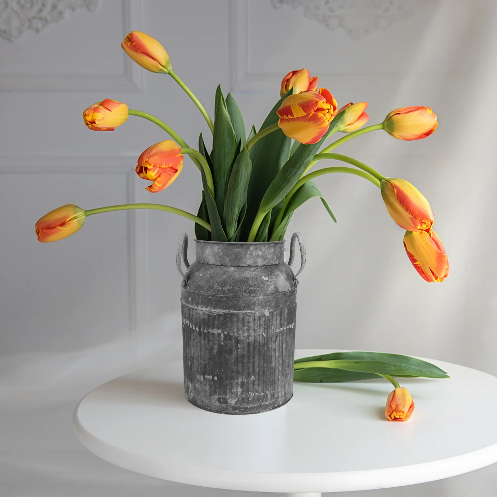 

Vintage Milk Can Pot Metal Flower Bucket For Home Office Decor Retro Plant Holder Table Centerpiece Flower Arrangement