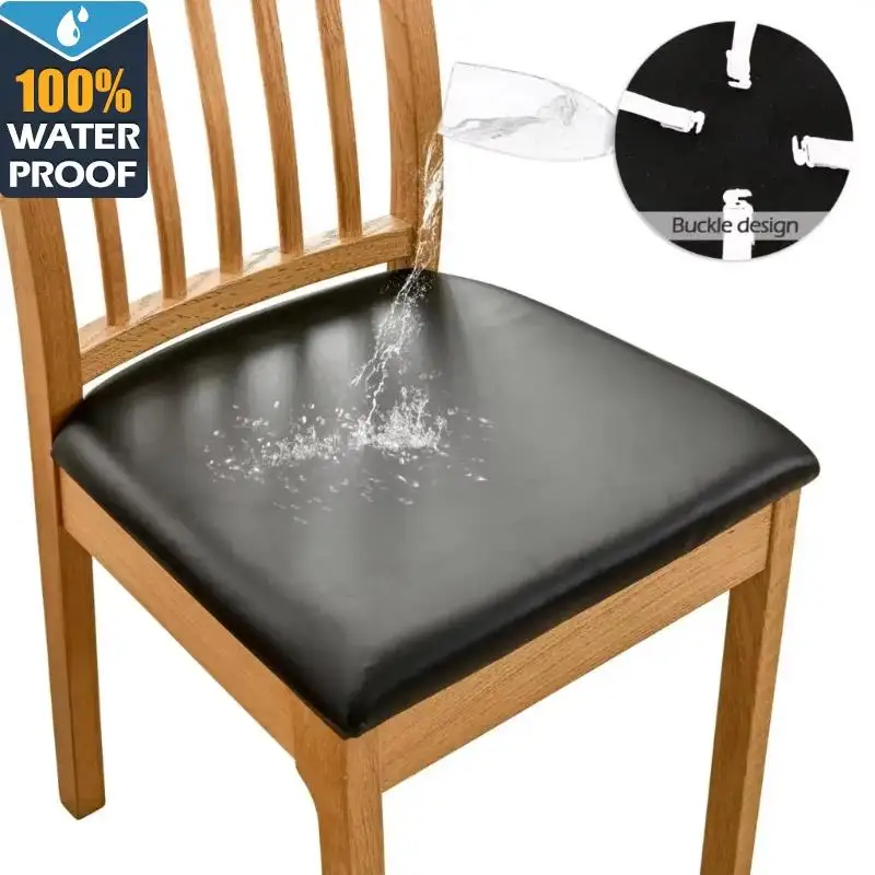 1PC PU Waterproof Chair Cushion Cover For Kitchen Dining Room Seat Slipcovers Removable Dining Room Chair Seat Cushion Cover