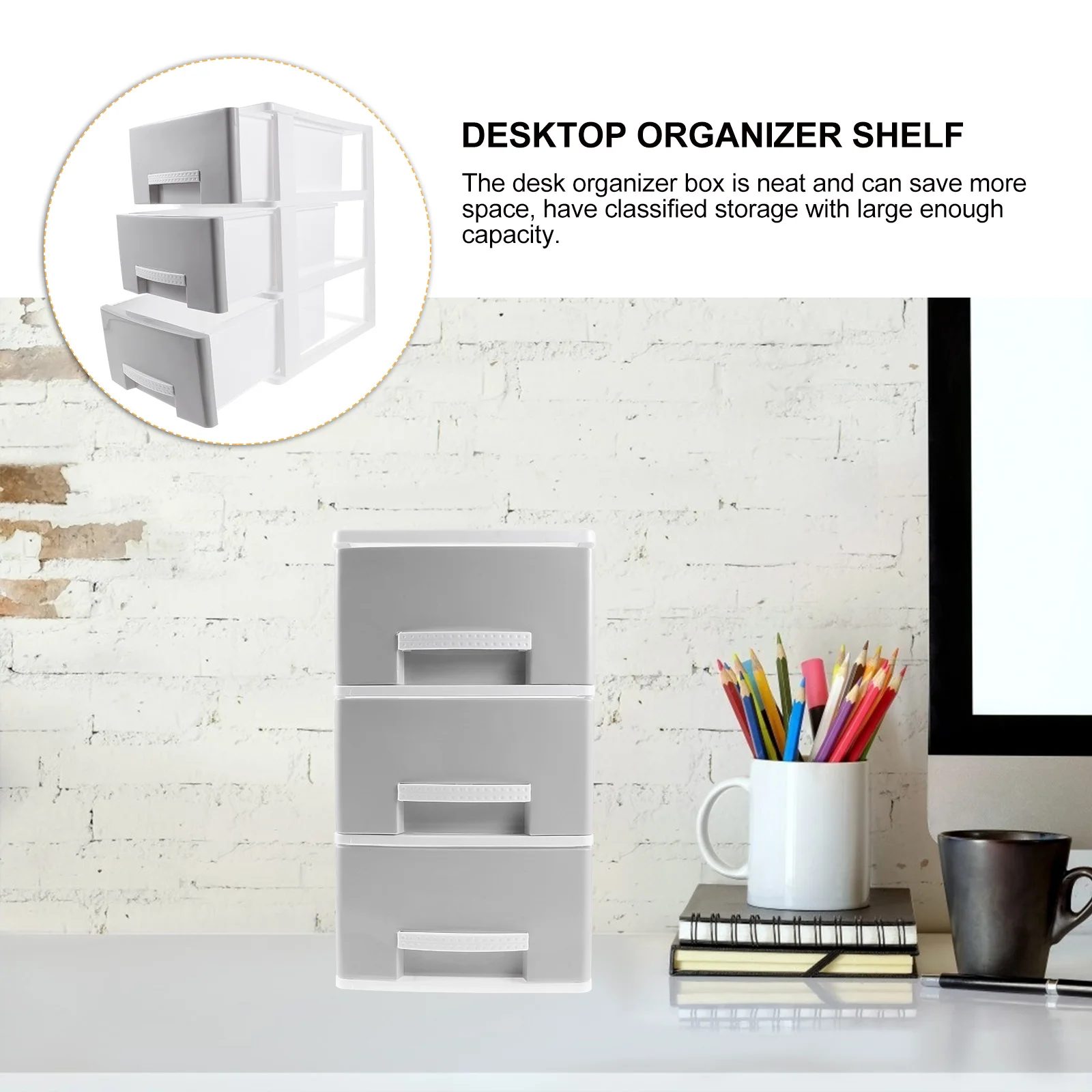 

Three-Layer Desktop Organizer Shelf Plastic Storage Drawers Bin For Office Home Stationery Files Sundries