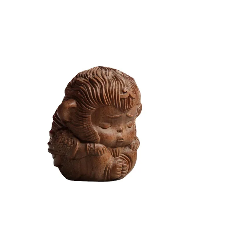 Sandalwood carving Sun Wukong cultural play hand piece cute zodiac monkey creative desktop handicraft ornament handle piece