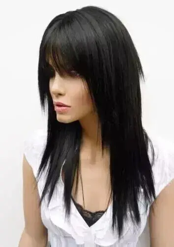 Long Black Straight Hairstyles Women's Natural Human Hair Wig 24 Inch