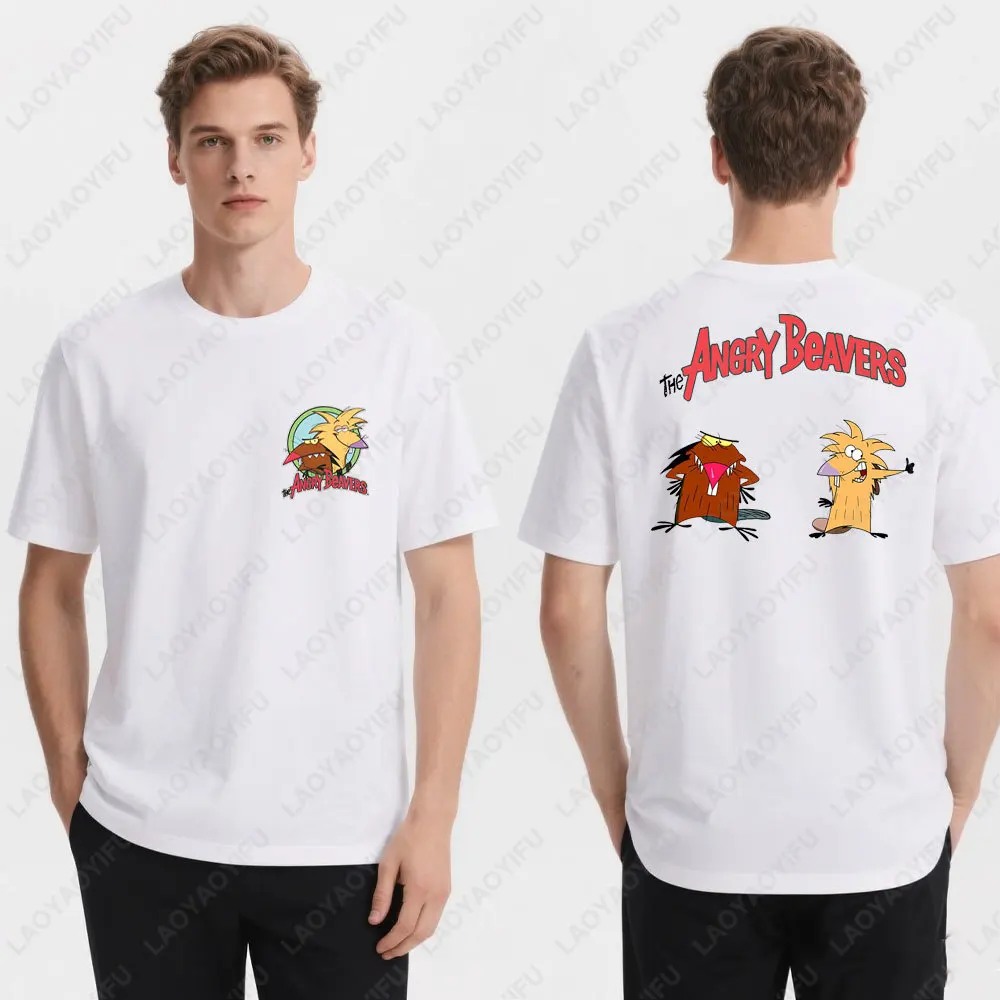 

The Angry Beavers Daggett Norbert Tee Retro 90s Cartoon Shirt High Quality Cotton Unisex Apparel Tops O-neck Funny Tshit SUMMER