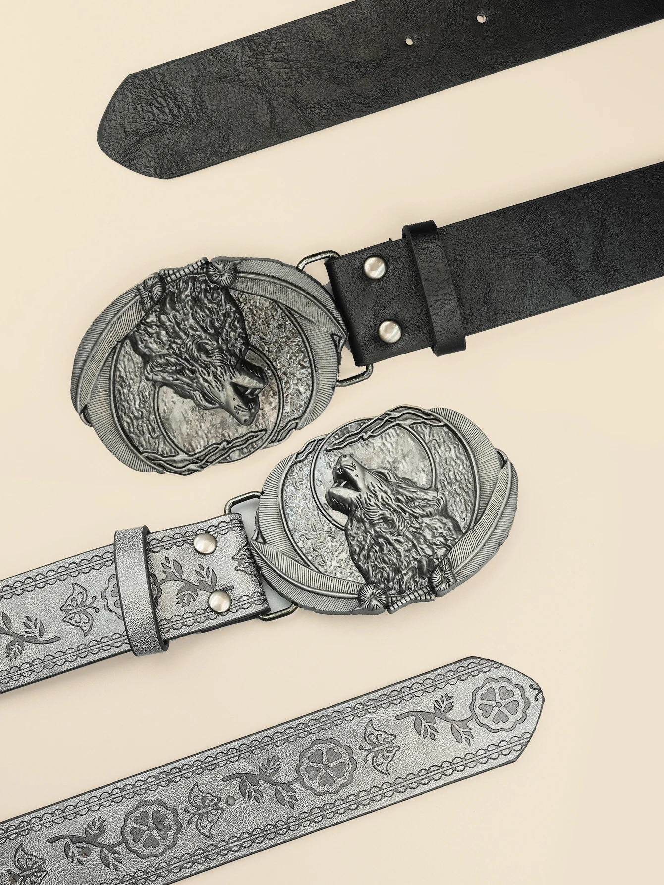 Men Vintage Western Wolf Buckle Streetwear Casual Pu Leather Belt