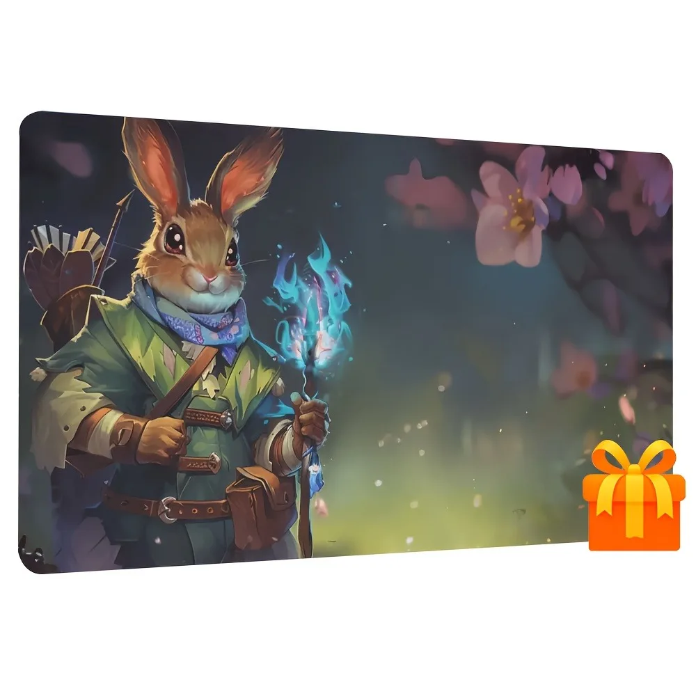Fantasy Rabbit Print TCG Zoned Play Mat Durable Office Deskpad Party Gathering Card Game Mat Non-slip Keyboard PC Game Mouse Pad