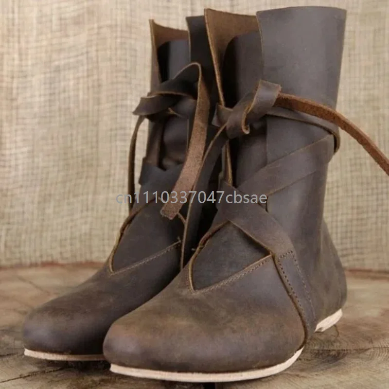Pirate Knight Cosplay Boots Vintage Knight Medieval Renaissance Shoes Unisex Lace Up Pu Leather Halloween Carnival Party Boot 3
