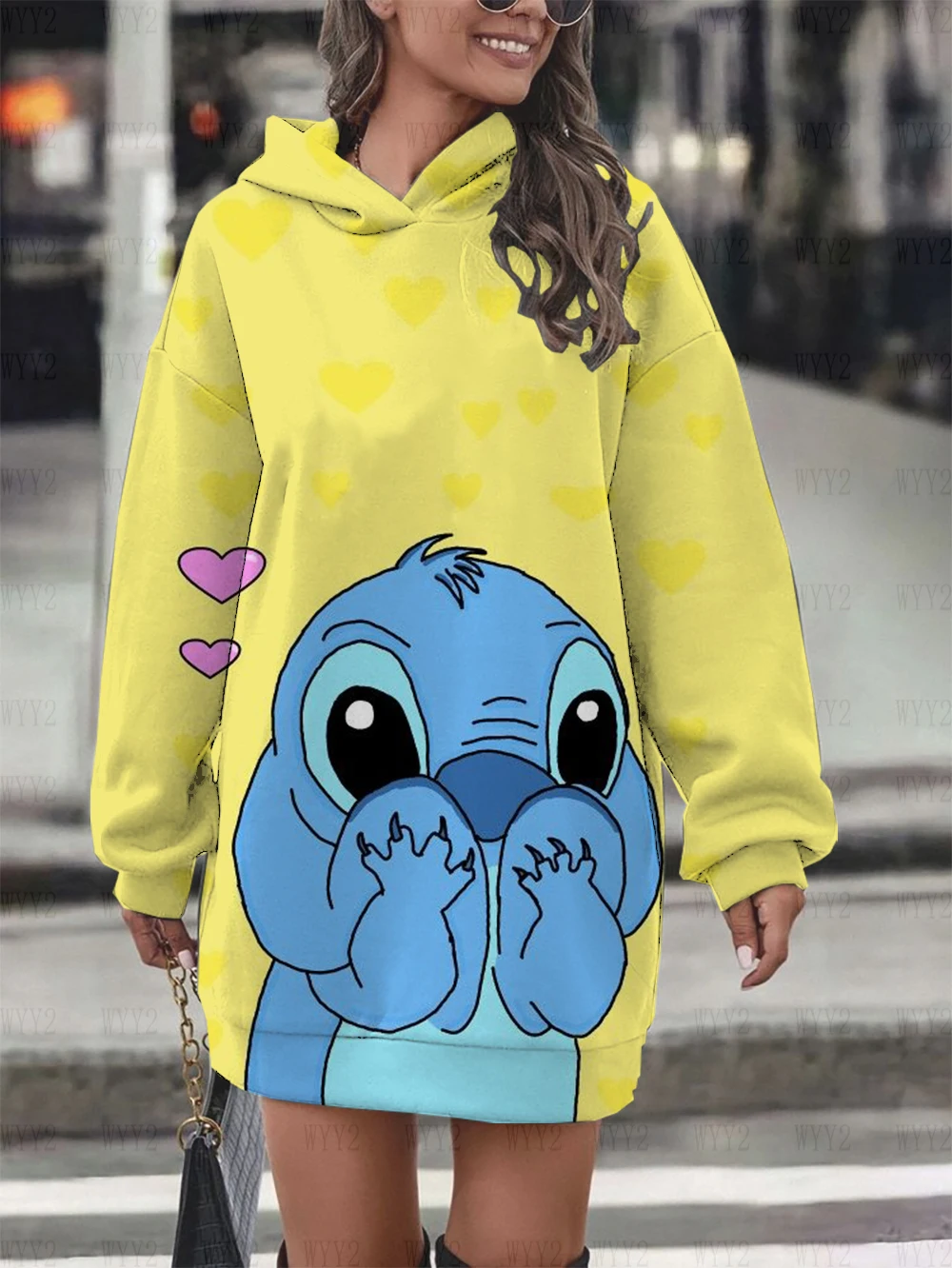 Women\'s New Printed Disney Stitch Hoodie Sweater Dress Casual Street Simple Wind Fashion Birthday Gift Sweater Dress Top