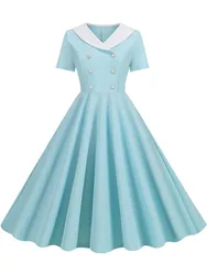 Summer Women Elegant Vintage Midi Dress Sexy Solid Patchwork A-line Vestidos Party dress Robe Femme