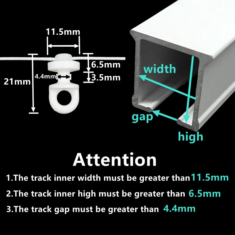 Silent Curtain Track Pulley for S Fold Wave Curtains Rail Distance 54mm 60mm 70mm 80mm S-Wave Curtain Line Runner