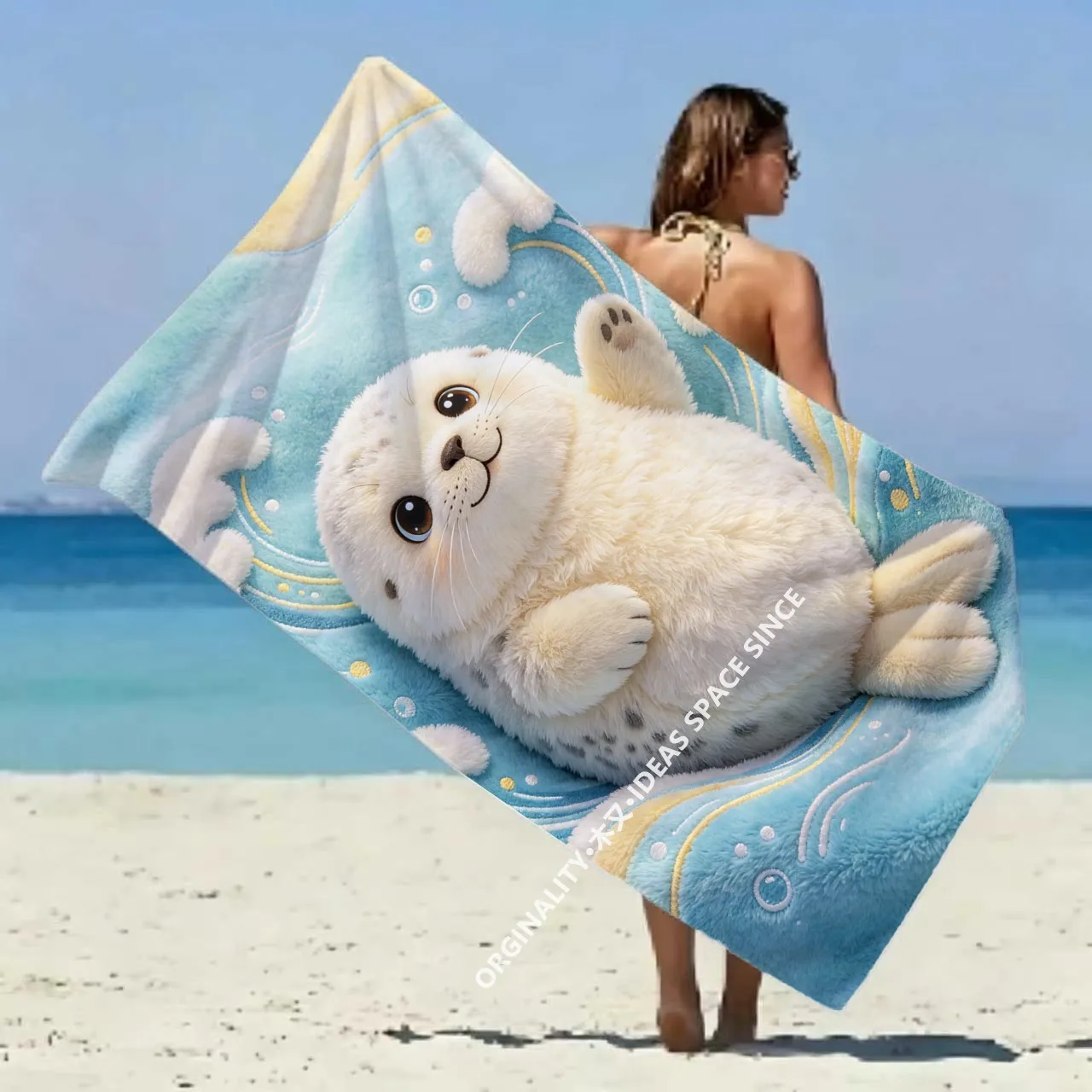 Cute Seal Wave Beach Towel Patterned Sunscreen And Windproof Suitable For Swimming Pool Camping Travel