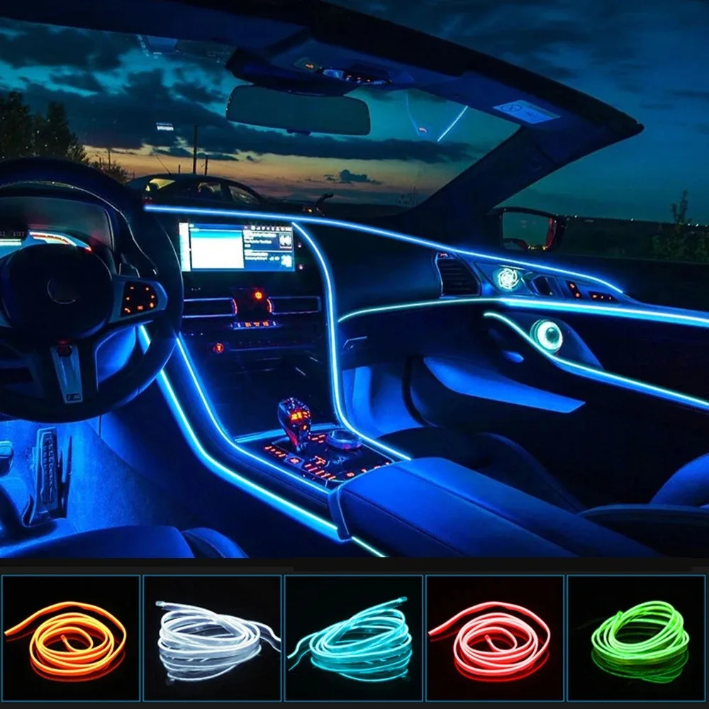 Car Interior Decorative Lamps Strips Atmosphere Lamp Cold Light Decorative Dashboard Console Auto LED Ambient Lights 1/2/3/4/5M