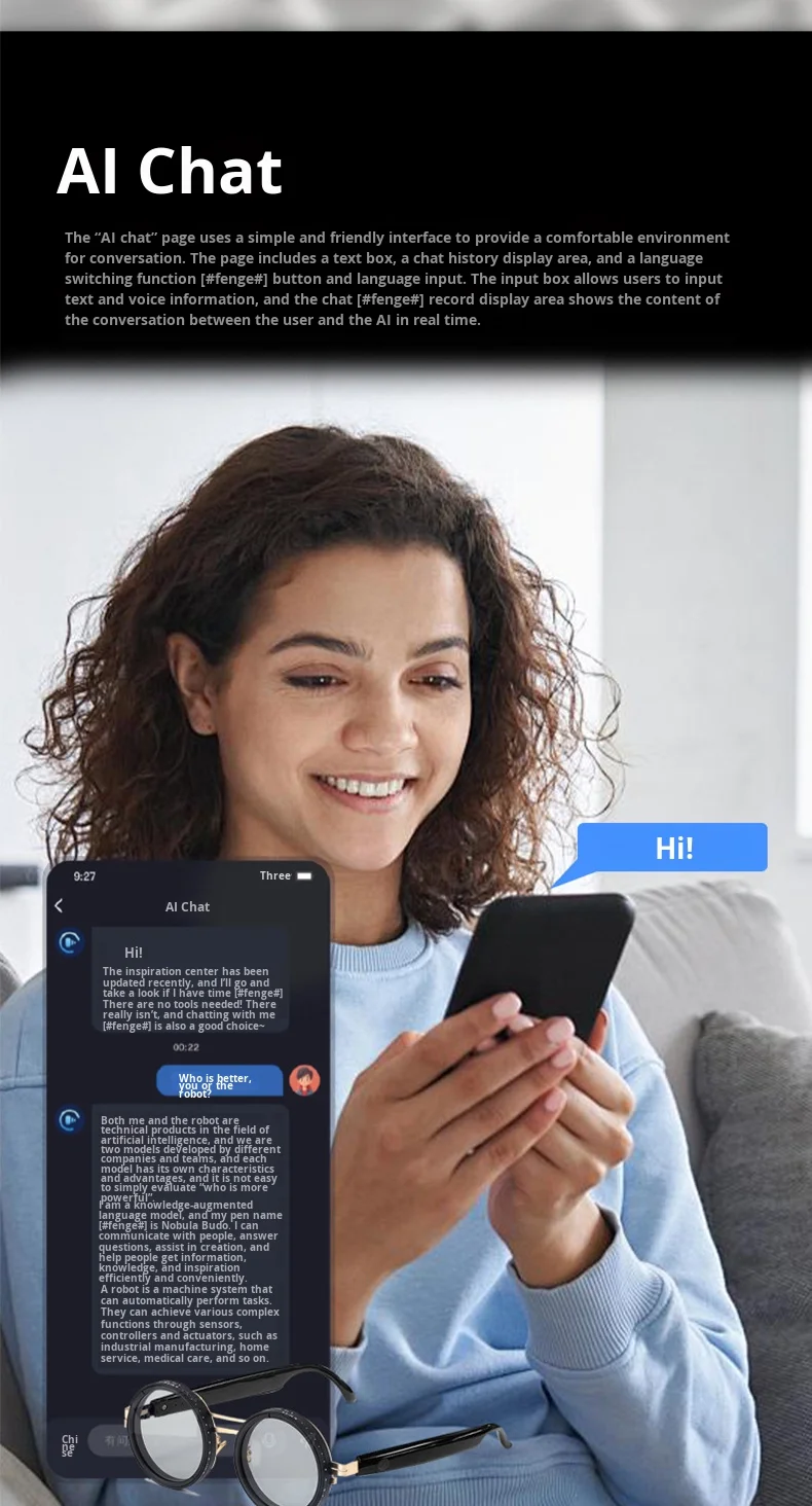 

AI Translation Smart Glasses Anti Blue Light & Light Reduction Frame Multifunctional Eyewear