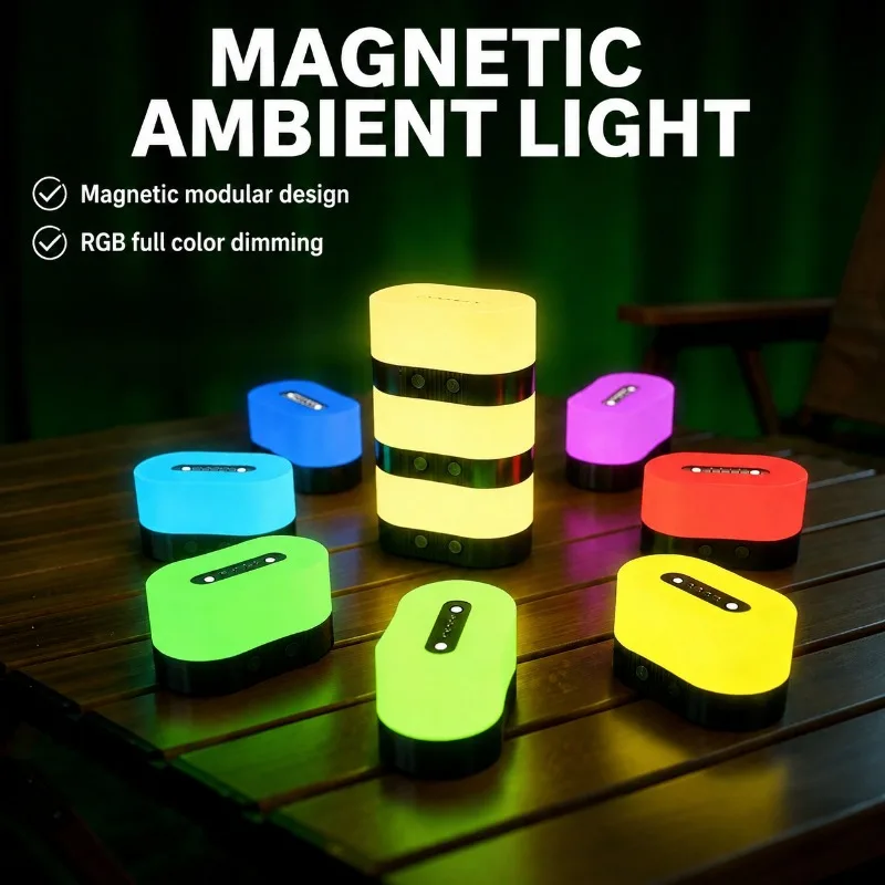 Magnetic Charging RGB Table Lamp, Creative Desk Night Light with Remote Control, Portable Ambient Light for Outdoor Camping,