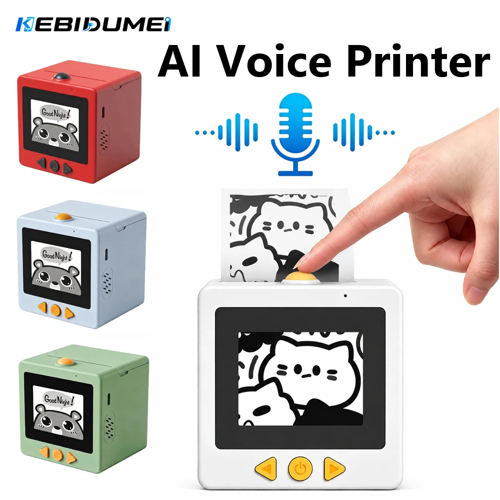 KEBIDUMEI AI Voice Thermal Printer Bluetooth Mini Smart Printer Portable HD Screen Printing Sticker Photo For Kids Creative Gift