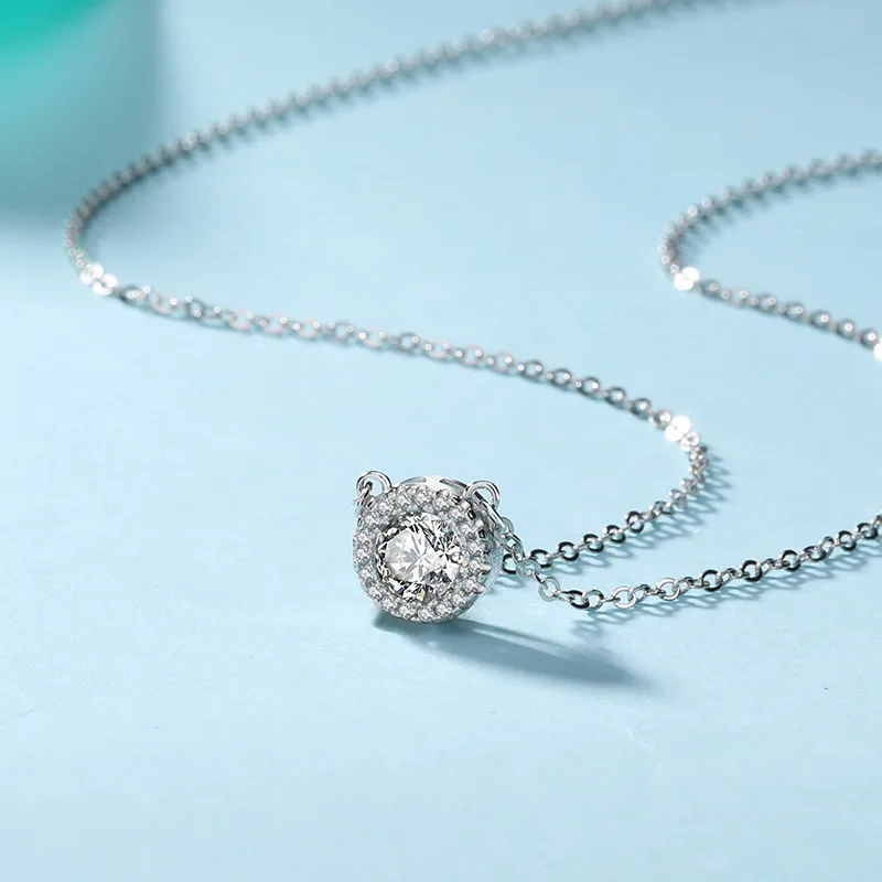 FLOWS Real 925 Sterling Silver Simple Round Necklaces Zircon Long Chain Necklace For Women Clavicle Chain Wedding Jewelry Gifts