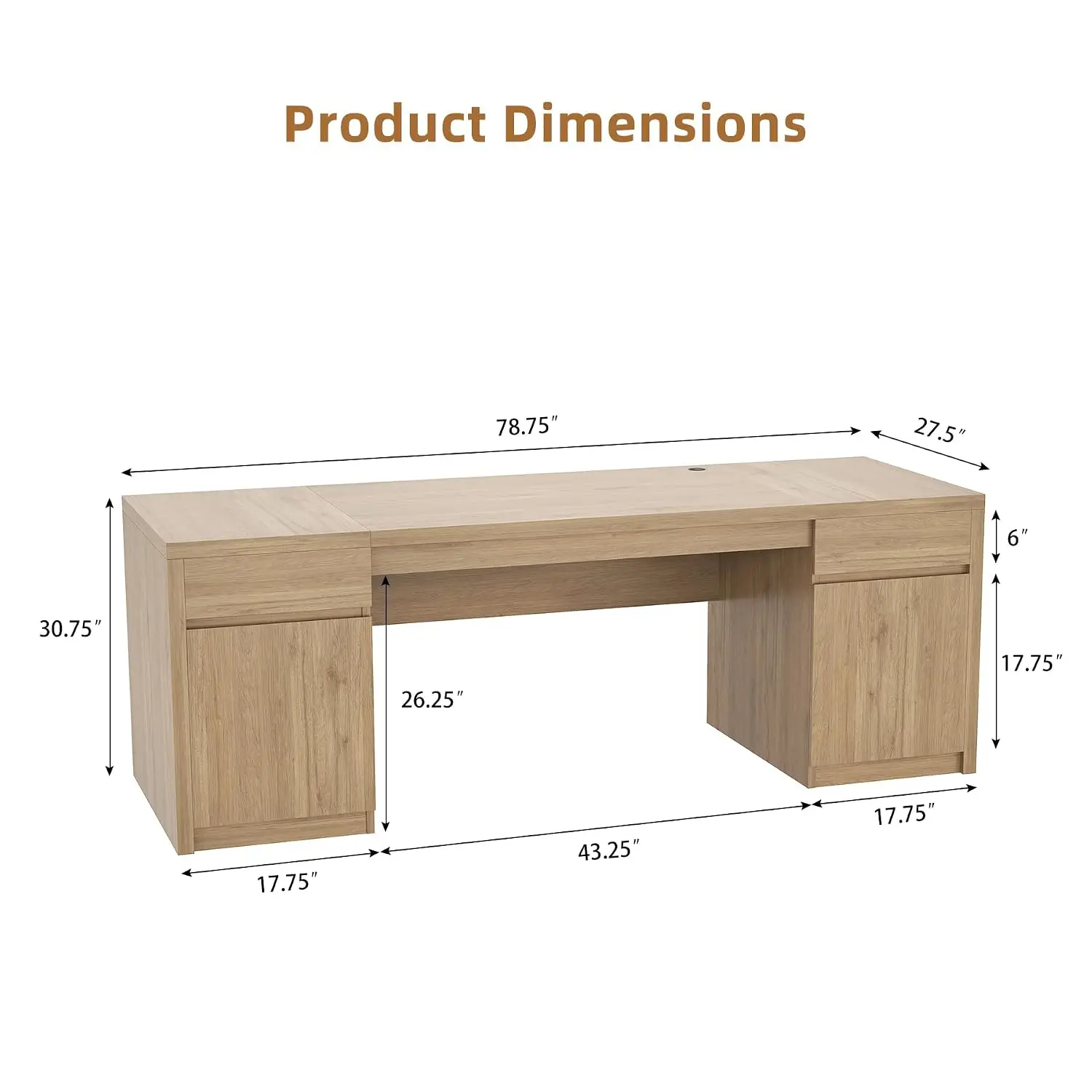 Farmhouse Executive Desk With Storage, 78.75